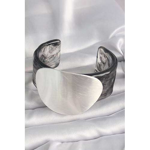 Siyah Mermer Desen Akrilik Pilastik G�m�� Plaka Model Vintage Kad�n Bilezik