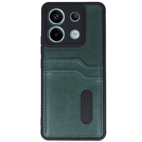 Redmi Note 13 Pro 5G K�l�f Sara Kartvizitli Deri K�l�f - Koyu Ye�il