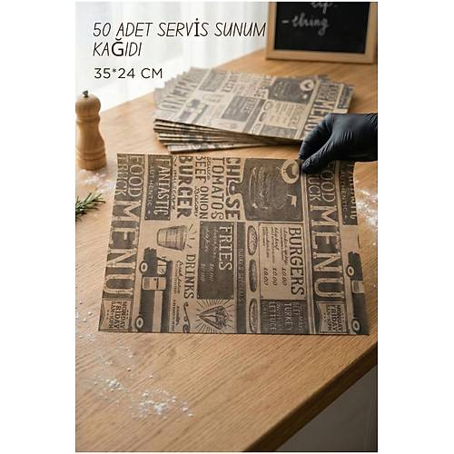 Vintage Tasar�m Servis Sunum Ka��d� & Ya�l� Ka��t Seti (35x24 cm)
