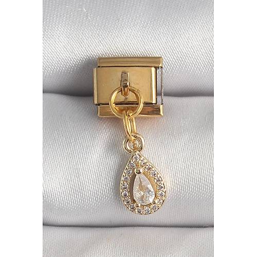 316L �elik Gold Renk Sallant� Damla Zirkon Ta�l� Nomination Charm