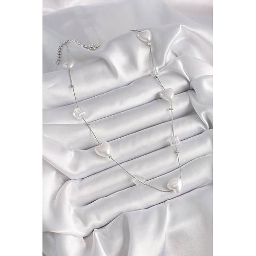 Pirin� G�m�� Renk Beyaz �nci Kalp Model Kad�n Kolye