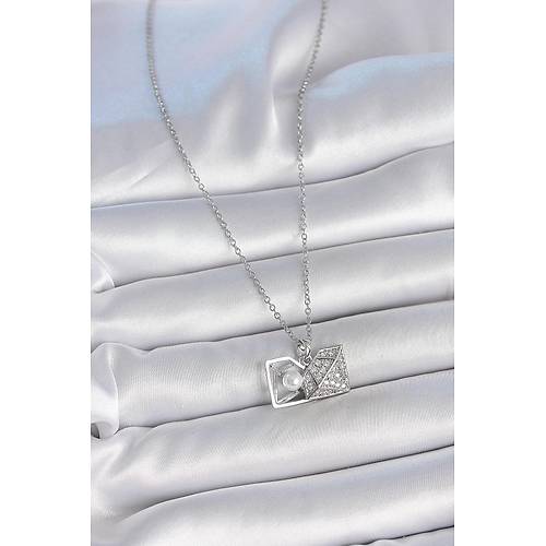 316L �elik G�m�� Renk Zincir Zirkon Ta�l� �ncili A��l�r Elmas Model Kad�n Kolye