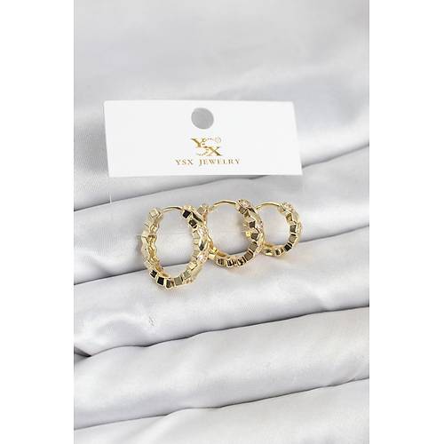 Pirin� Gold Renk Zirkon Ta�l� Petek Halka Model YSX Trio K�pe Seti