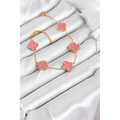 316L �elik Gold Zincir Pembe Yonca Renk Bileklik