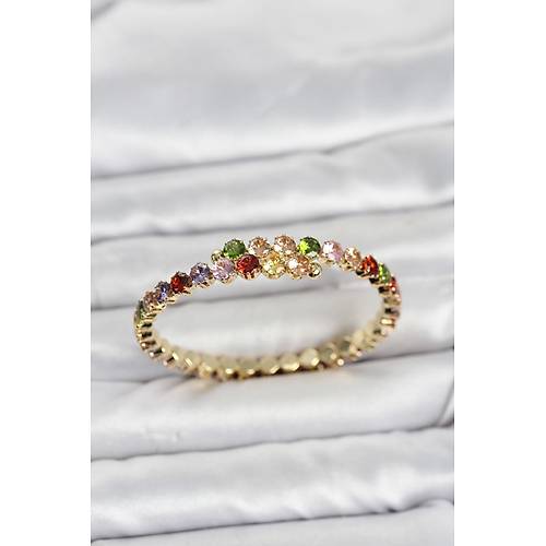 Pirin� Gold Renk Kar���k Renk Zirkon Ta�l� Kad�n Bileklik