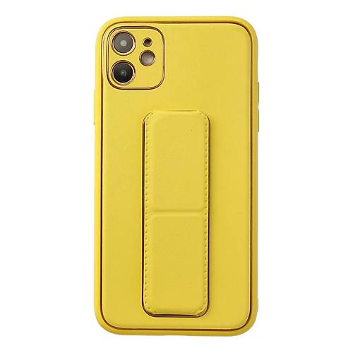 iPhone 12 K�l�f Coco Deri Standl� Kapak - Sar�