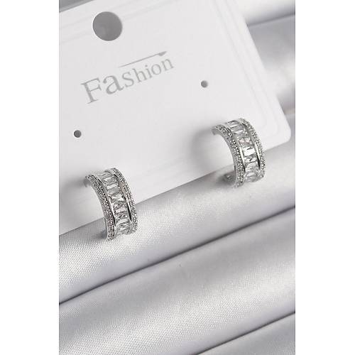 Pirin� G�m�� Renk Zirkon Ta�l� Halka Model Kad�n K�pe