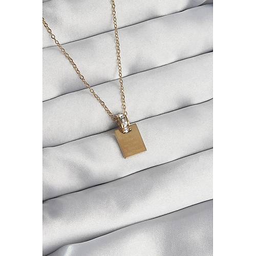316L �elik Zincir Gold Renk Zirkon Ta�l� A�k Mektubu Kolye