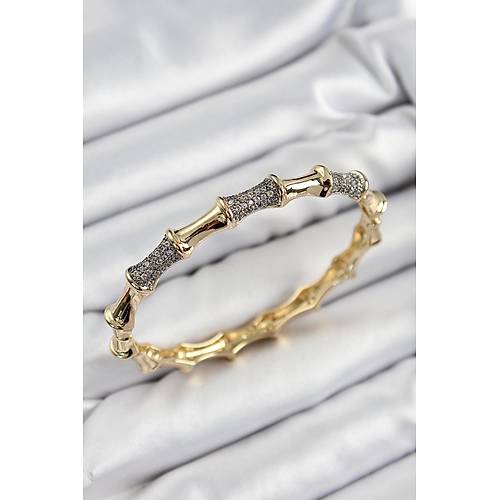 Pirin� Zirkon Ta�l� Kemik Model Gold Renk Vip Kad�n Bileklik