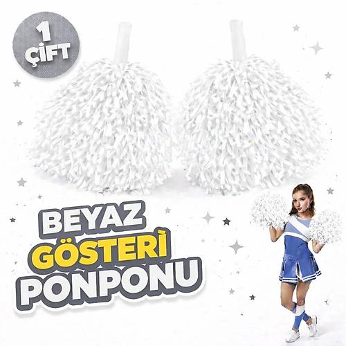 1 �ift ( 2 Adet ) Beyaz Renk 23 Nisan 19 May�s 29 Ekim Okul G�steri Ponponlar� Ekstra Dolgun