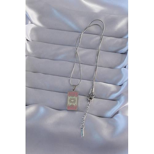 316L �elik G�m�� Renk Pembe Mineli Ay Fig�r Tarot Kolye