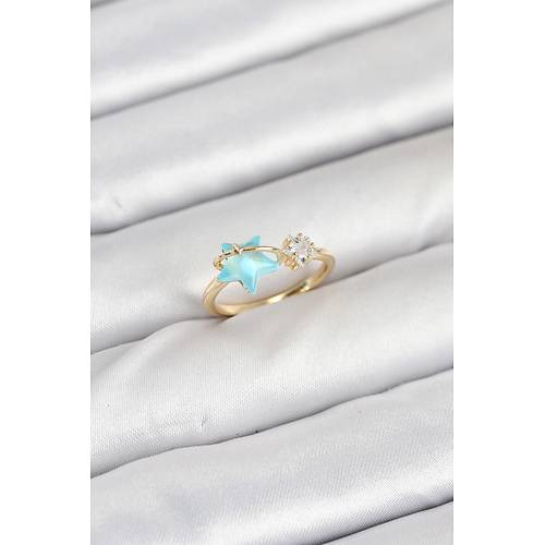 Pirin� Gold Renk Mavi Y�ld�zl� Model Kad�n Y�z�k