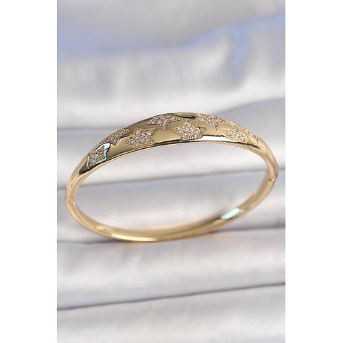 Pirin� Gold Renk Zirkon Ta�l� Y�ld�z ��lemeli Kad�n Kelep�e