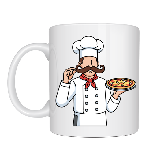 Pizza Ustas� Tasar�ml� Porselen Kupa MODEL 165 � A��� Temal� Kahve Kupas� � Pizza Sevenlere Hediye � �ef Desenli Beyaz Kupa