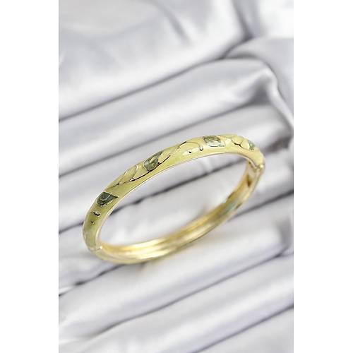 Mineli Pirin� F�st�k Ye�ili Yaprak Motifli Gold Renk Kad�n Kelep�e
