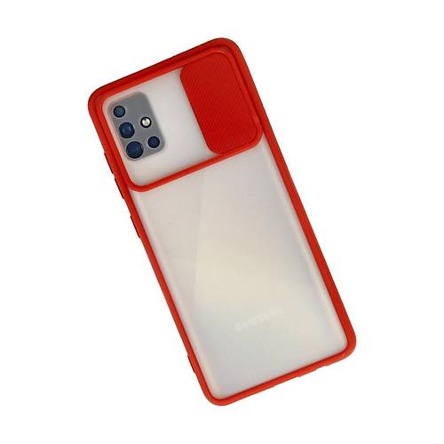 Galaxy A71 K�l�f Palm Buzlu Kamera S�rg�l� Silikon - K�rm�z�