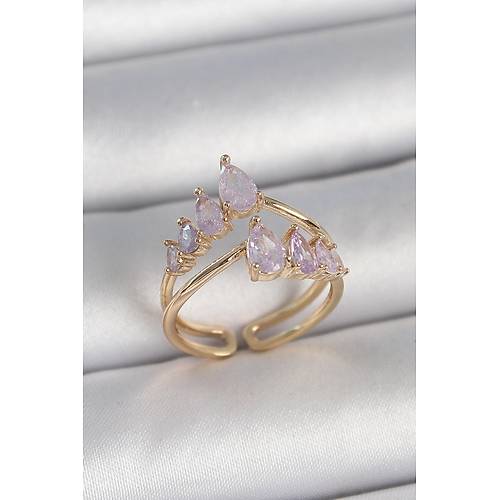 Pirin� Gold Renk Mor Damla Zirkon Ta�l� Ta� Model Kad�n Y�z�k