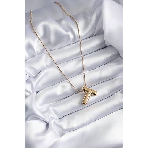 316L �elik Gold Renk Bubble "T" Harf Model Kad�n Kolye