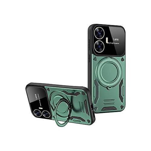 Realme C55 K�l�f Joy Lens Standl� Kapak - Koyu Ye�il