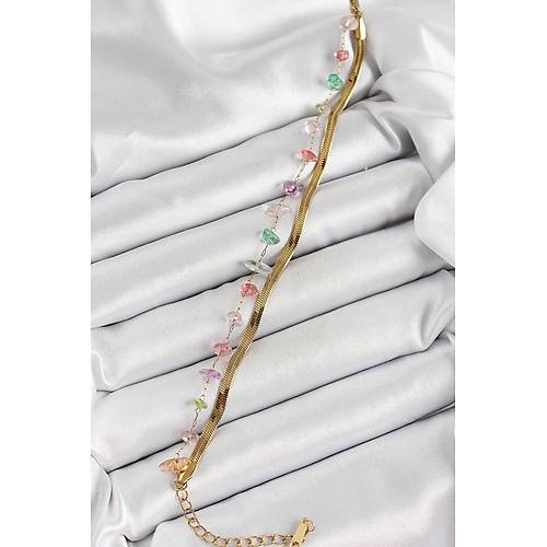 316L �elik Gold Renk Kristal Kar���k Renkli Ta�l� Kad�n Bileklik