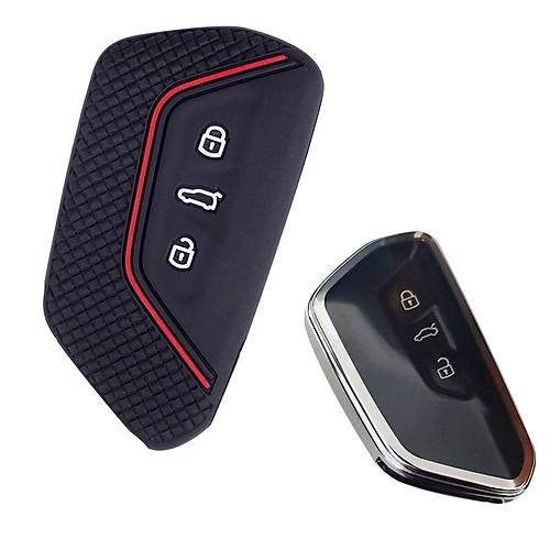 Seat Leon 2021 �zeri Uyumlu Silikon Oto Anahtar Kumanda Kab� K�l�f Siyah K�rm�z�