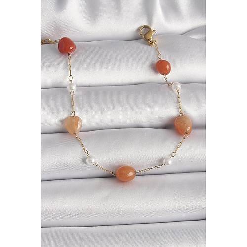 316L �elik Gold Renk Zincir Turuncu Do�alta� Model �nci Detay Kad�n Bileklik