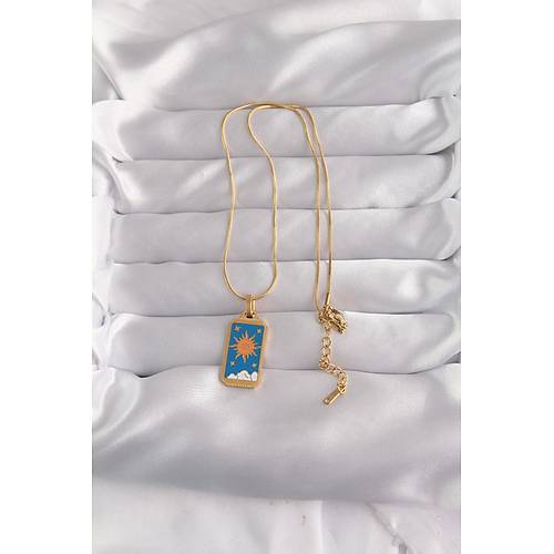 316L �elik Gold Renk Mavi Mineli G�ne� Model Tarot Kolye