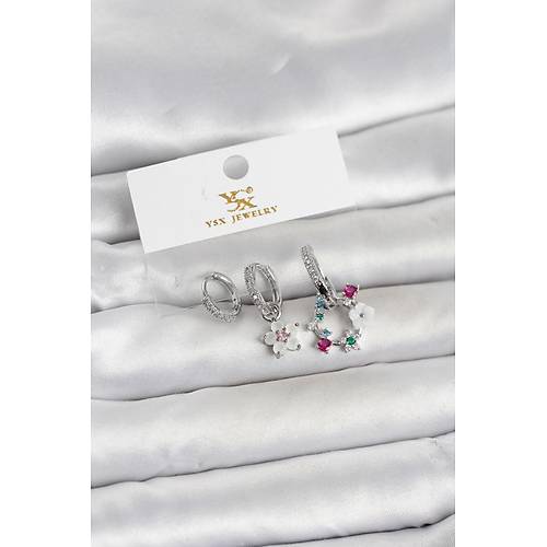 Pirin� G�m�� Renk �i�ek Model 3'l� Kad�n K�pe