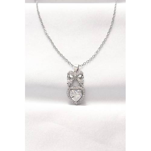 316L �elik Silver Renk Zirkon Ta�l� Kalpli Fiyonk Kolye