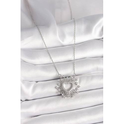 316L �elik G�m�� Renk Zirkon Ta�l� Kalp Model Kad�n Kolye