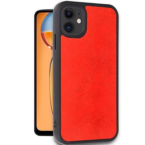 iPhone 11 K�l�f Aras Deri Kapak - K�rm�z�