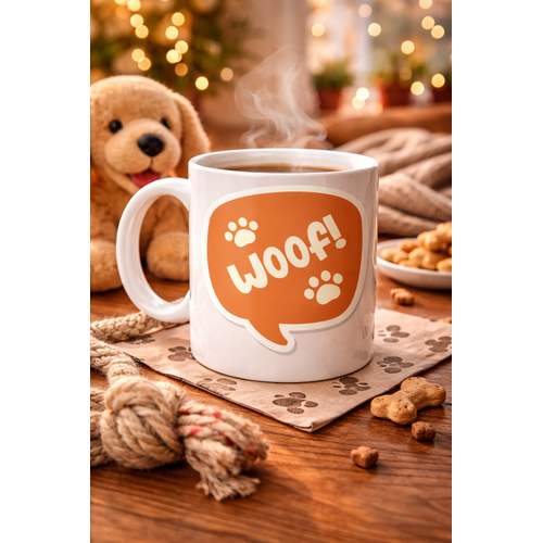 Woof! K�pek Temal� Porselen Kupa Model 54 � Sevimli Patili Tasar�m, Kahve & �ay Kupas�, Hayvanseverlere �zel Hediye