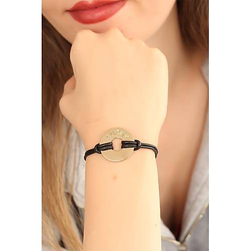 LUCKY (�ansl�) Siyah Deri �pli Unisex Mood Bileklik