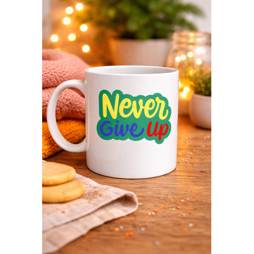 Never Give Up ASLA PES ETME Yaz�l� Porselen Kupa MODEL 145 � Motivasyon Temal� Renkli Tasar�m � Kahve & �ay Kupas� � Moral Veren Hediyelik Kupa