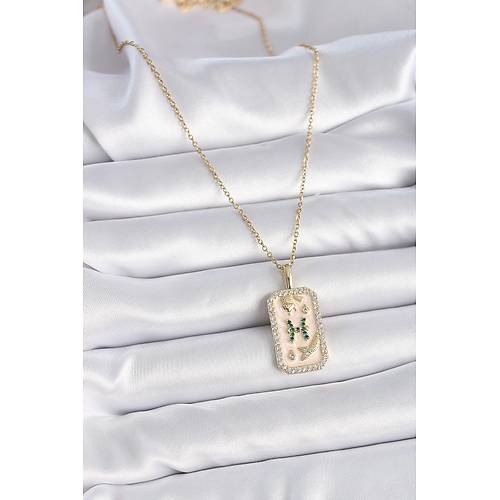 316L �elik Gold Renk Zincir Bal�k Burcu Zirkon Ta�l� Kad�n Kolye
