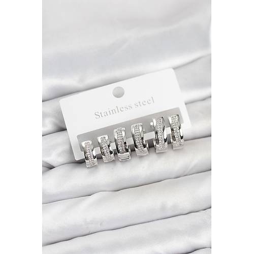 316L �elik G�m�� Renk Zirkon Ta�l� Halka K�pe Seti