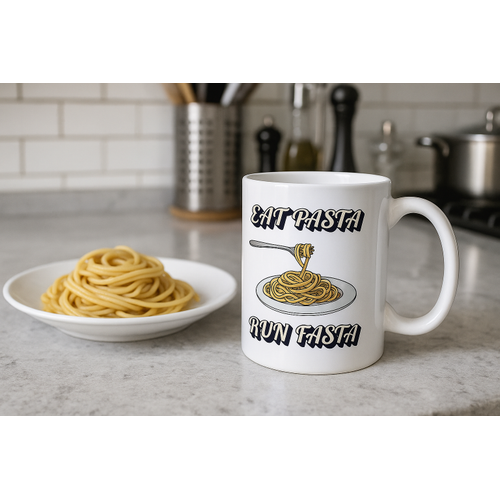 Eat Pasta Run Fasta Yaz�l� Kupa Model 209 Makarna Temal� Komik Tasar�m Seramik Kahve Kupas�