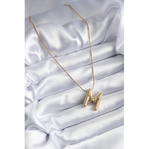 316L �elik Gold Renk Bubble "M" Harf Model Kad�n Kolye