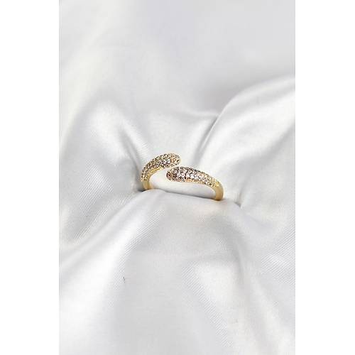 Zirkon Ta�l� Gold Renk Pirin� Y�z�k