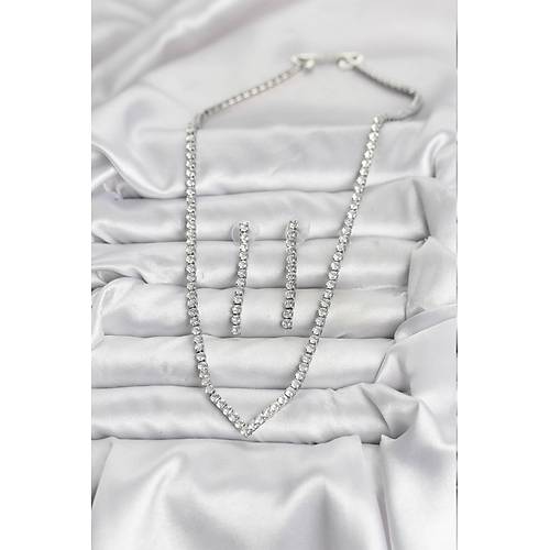 G�m�� Renk Zirkon Ta�l� Kad�n Kolye K�pe Seti