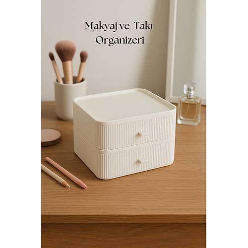 2 Katl� �ekmeceli Makyaj Organizeri & �ok Ama�l� D�zenleyici Beyaz