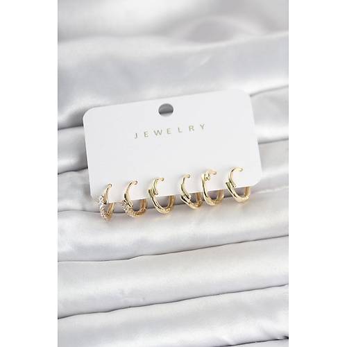 Pirin� Gold Renk Botega Model Kad�n K�pe Seti