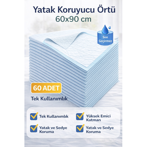 Yatak Koruyucu �rt� 60x90 cm 60 Adet Tek Kullan�ml�k S�v� Ge�irmez Hasta Alt� Bezi