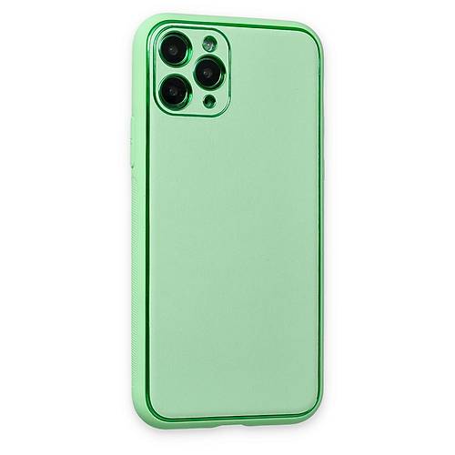 iPhone 11 Pro K�l�f Coco Deri Silikon Kapak - A��k Ye�il