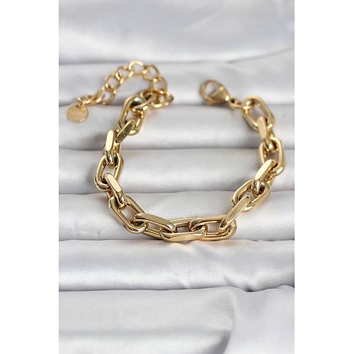 316L �elik Gold Renk Kal�n Zincirli Kad�n Bileklik