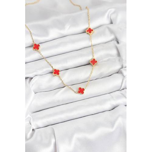 316L �elik Zincir Gold Renk K�rm�z� Baby Boy Yonca Kad�n Kolye