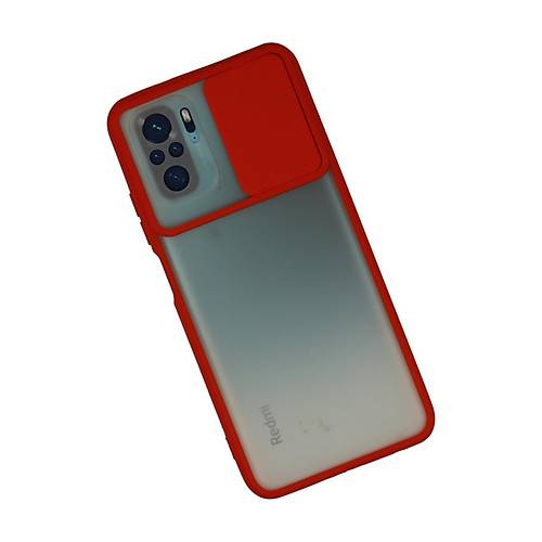 Redmi Note 10 K�l�f Palm Buzlu Kamera S�rg�l� Silikon - K�rm�z�