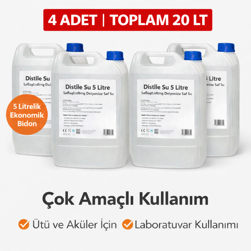 4 Adet Distile Su 5 Litre Toplam 20 Litre Safla�t�r�lm�� Deiyonize Saf Su �ok Ama�l� Kullan�m