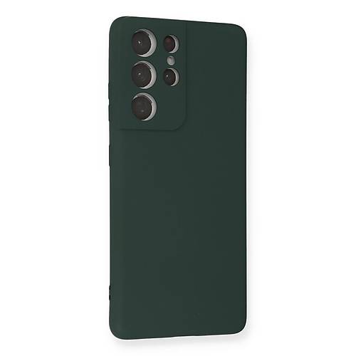Galaxy S21 Ultra K�l�f Nano i�i Kadife Silikon - Koyu Ye�il