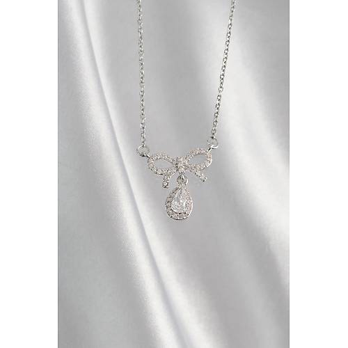 316L �elik G�m�� Renk Zirkon Ta�l� Fiyonk Detay Damla Kolye